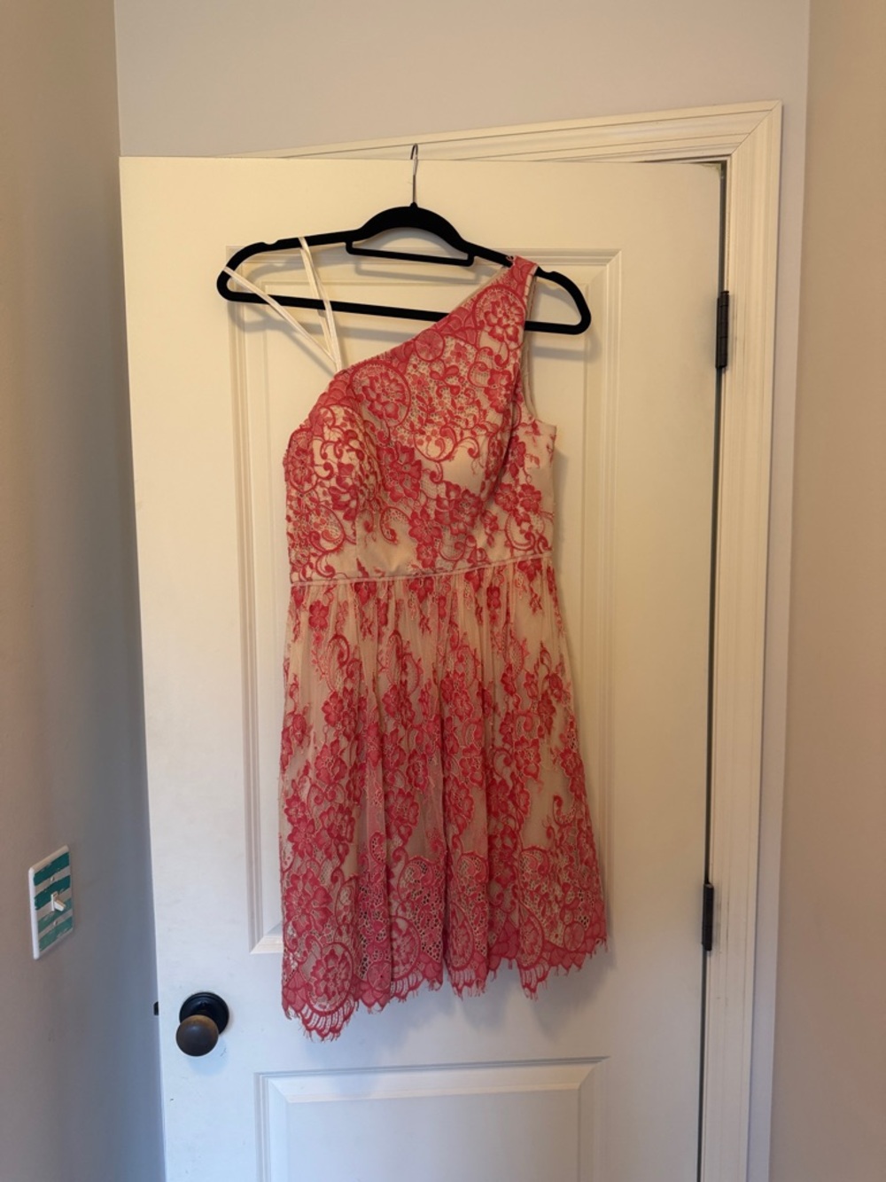 Adrianna Papell One-Shoulder Pink Lace Cocktail Dress